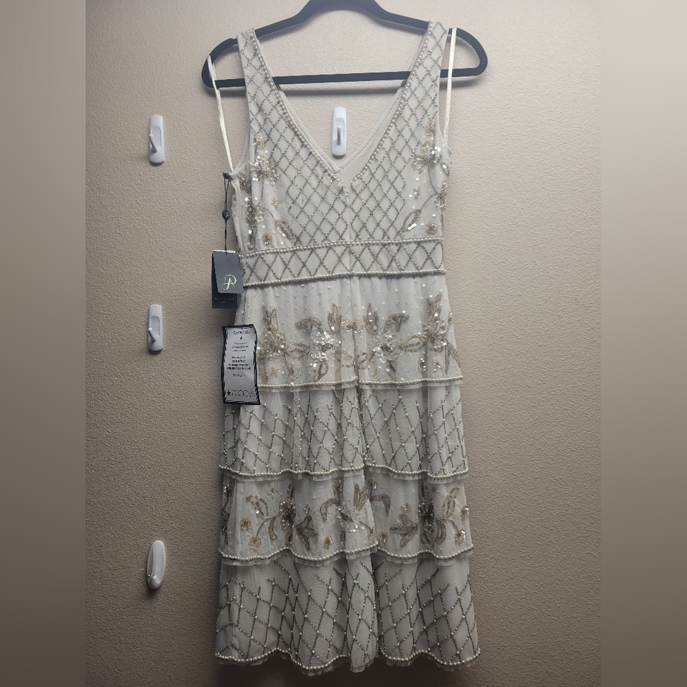 NWT - Adrianna Papell Ivory Tier Beaded Dress - Picture 4 of 7